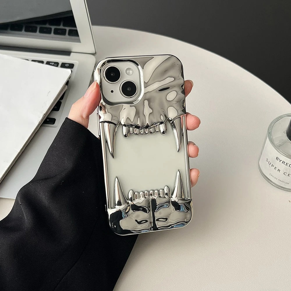 Teeth iPhone Case - 3D Metallic Statement Design in Silver, Black, Gold & Purple Cover for iPhone 16, 15, 14, 13, 12, 11 (Pro, Pro Max, Plus)