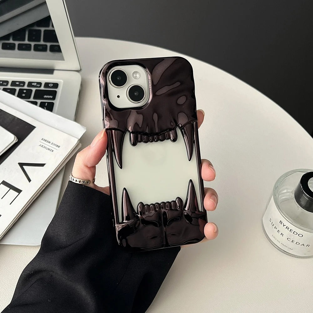 Teeth iPhone Case - 3D Metallic Statement Design in Silver, Black, Gold & Purple Cover for iPhone 16, 15, 14, 13, 12, 11 (Pro, Pro Max, Plus)