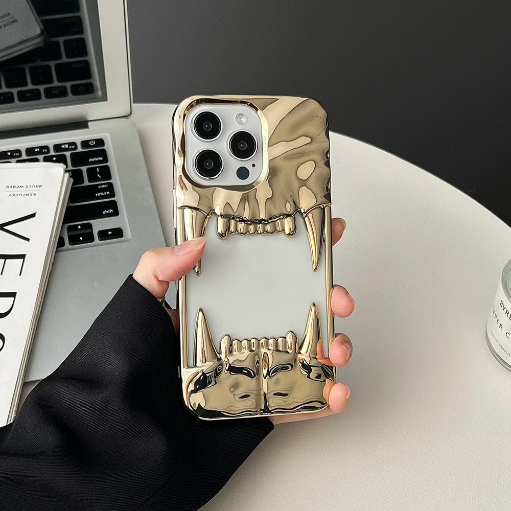 Teeth iPhone Case - 3D Metallic Statement Design in Silver, Black, Gold & Purple Cover for iPhone 16, 15, 14, 13, 12, 11 (Pro, Pro Max, Plus)
