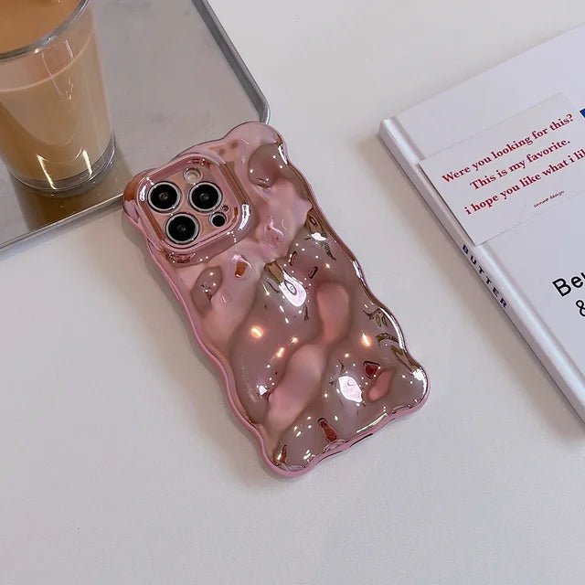 bubble metallic | 3D Bubble Wave Pattern Phone Case For iPhone 16 15 14 13 12 11 Pro Max 14pro Electroplated Soft Shockproof Back Cover