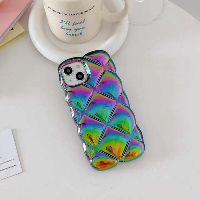 cushion | Diamond grid Plating laser pop Phone Case For iPhone 15 14 13 12 11 Pro Max 15 14 Plus Case Cute luxury Shockproof Soft Cover