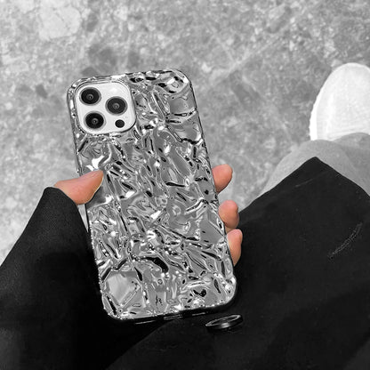 tin | Silver Tin Paper Phone Case for iphone 16 15 14 13 11 12 Pro Max Water Ripple Shockproof Soft Cover