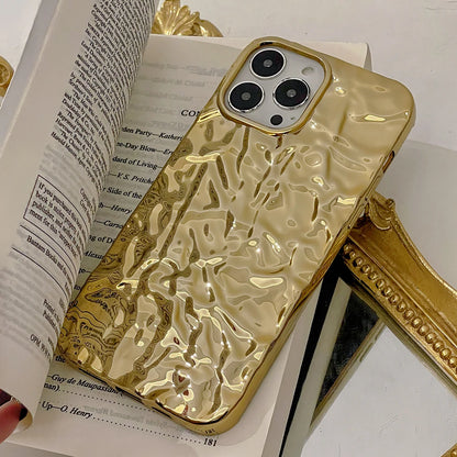 tin | Silver Tin Paper Phone Case for iphone 16 15 14 13 11 12 Pro Max Water Ripple Shockproof Soft Cover