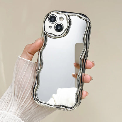 edge | 3D Silver Cream Edge Mirror Phone Case For iPhone 15 14 13 12 11 Pro X XR XS Max 7 8 plus 6 6s Soft Shockproof Cover