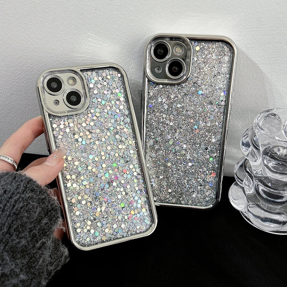 sequins | Glitter Powder Sequins Silver Phone Case For iPhone 15 14 13 12 11 Pro Max 14promax Soft Shockproof TPU Back Cover