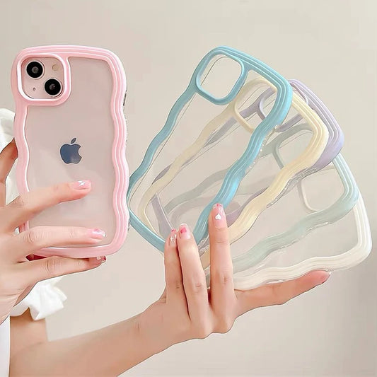 lines | Soft Wavy Lines Phone Case For iPhone 15 11 12 13 14 Pro Max Candy Bumper Transparent Cases Cover