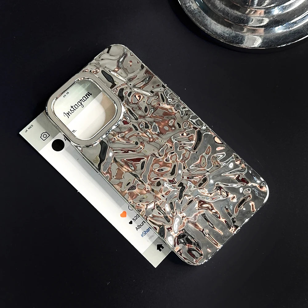 tin | Silver Tin Paper Phone Case for iphone 16 15 14 13 11 12 Pro Max Water Ripple Shockproof Soft Cover