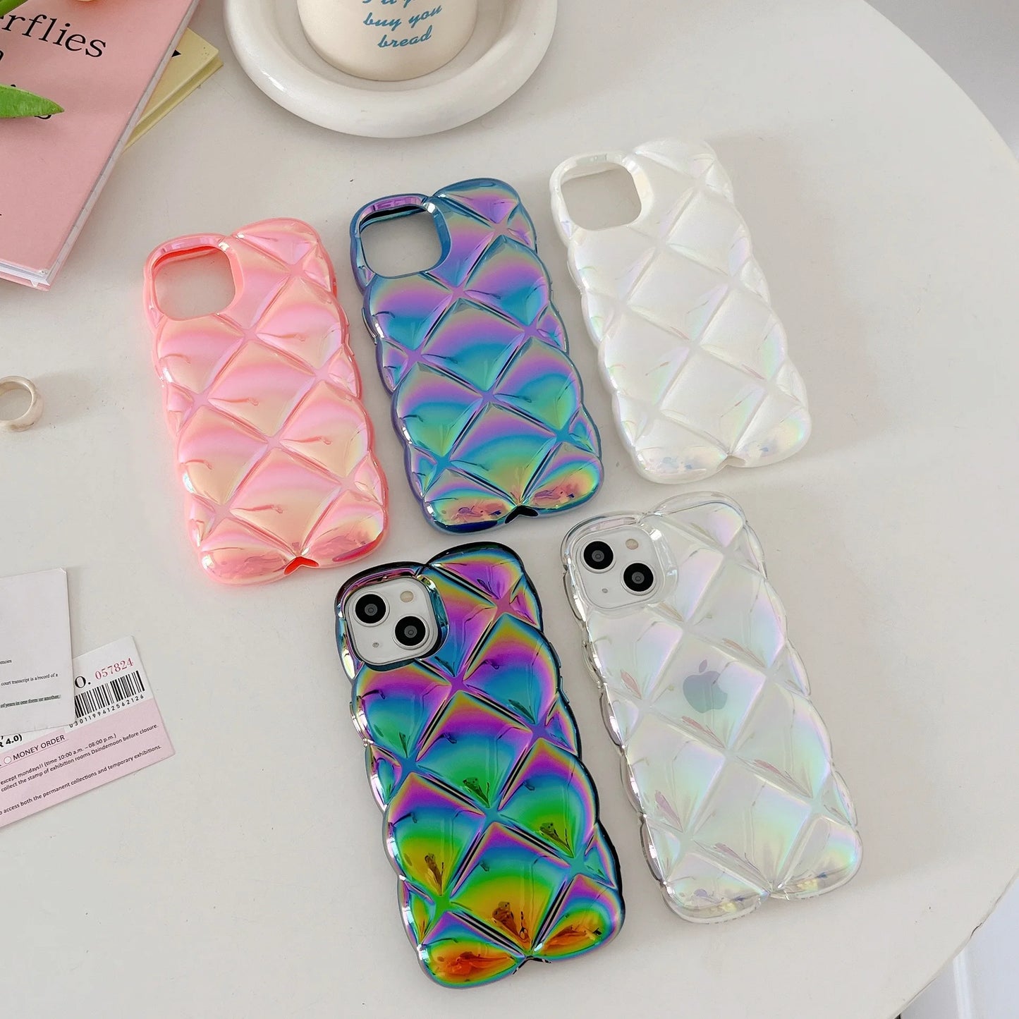 cushion | Diamond grid Plating laser pop Phone Case For iPhone 15 14 13 12 11 Pro Max 15 14 Plus Case Cute luxury Shockproof Soft Cover