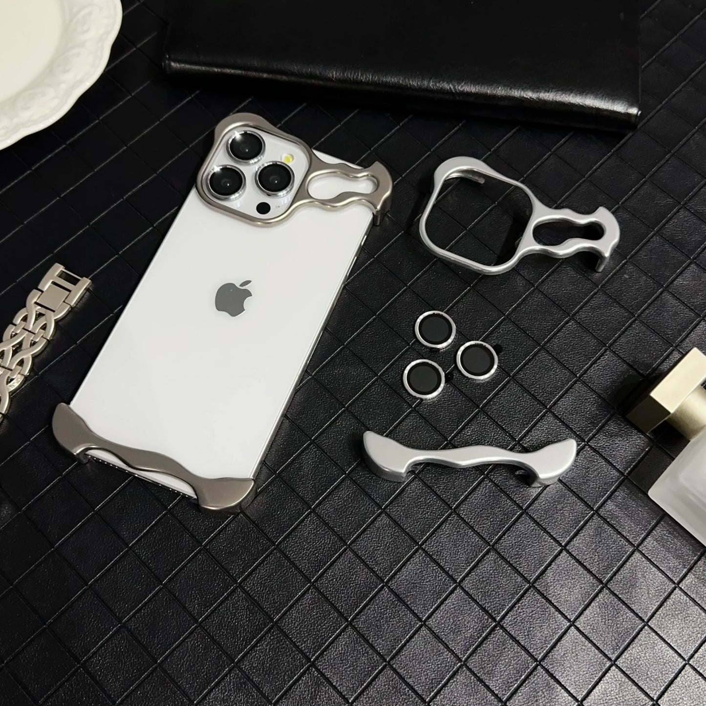 titanium | Luxury Metal Titanium Alloy Irregular Phone Case For iPhone 12 13 14 15 16 Pro Max 14 15Plus Alien Aluminum Lens Ring Protection Cover