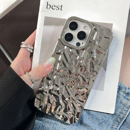 tin | Silver Tin Paper Phone Case for iphone 16 15 14 13 11 12 Pro Max Water Ripple Shockproof Soft Cover