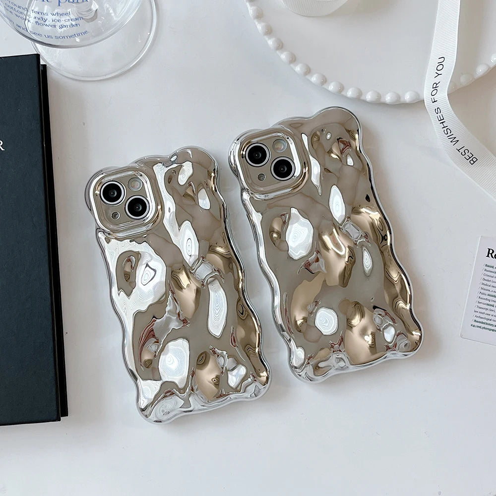 bubble silver | 3D Bubble Wave Pattern Phone Case For iPhone 16 15 14 13 12 11 Pro Max 14pro Electroplate Soft Shockproof Back Cover