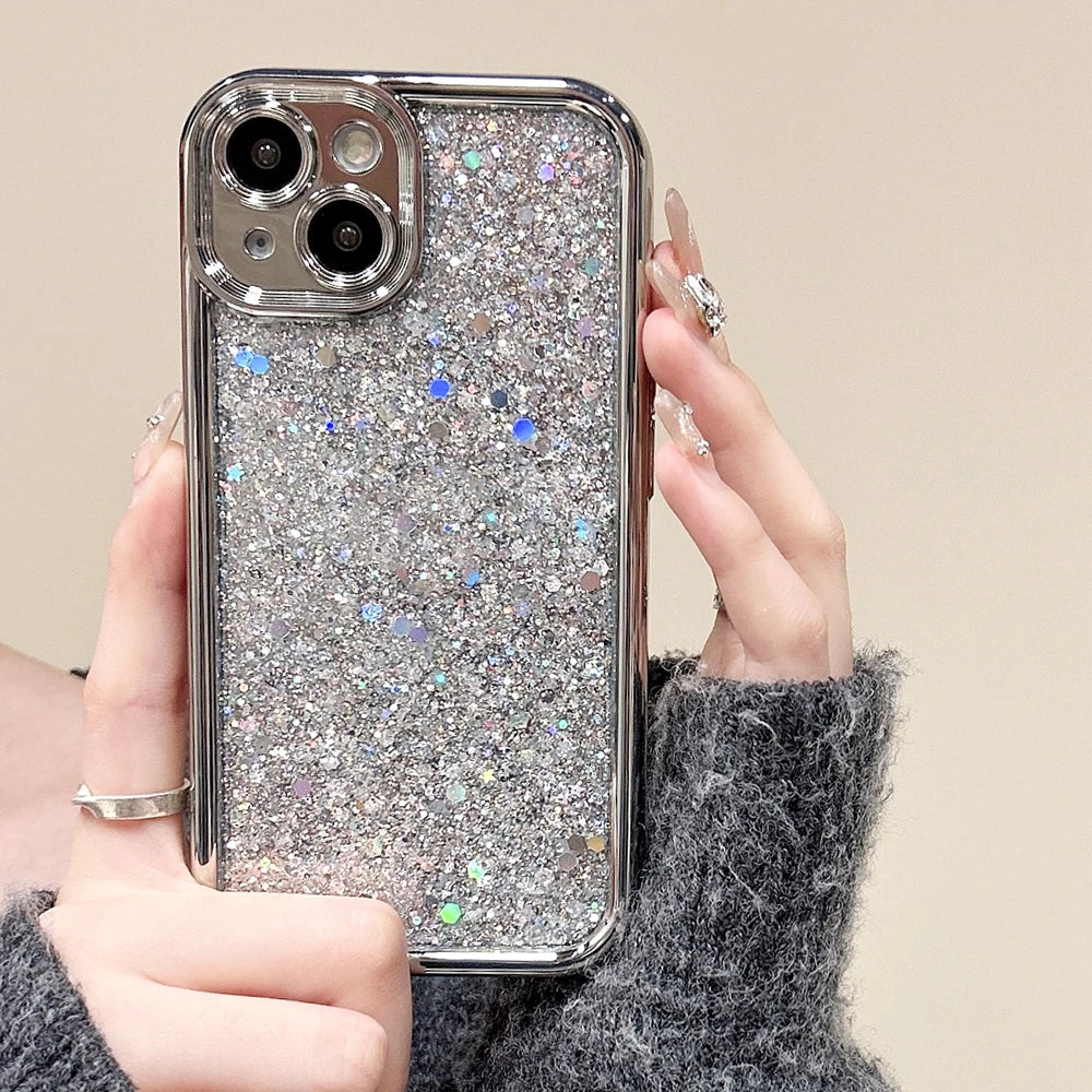 sequins | Glitter Powder Sequins Silver Phone Case For iPhone 15 14 13 12 11 Pro Max 14promax Soft Shockproof TPU Back Cover