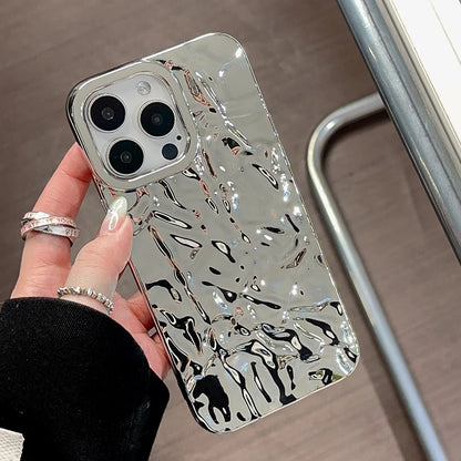 tin | Silver Tin Paper Phone Case for iphone 16 15 14 13 11 12 Pro Max Water Ripple Shockproof Soft Cover