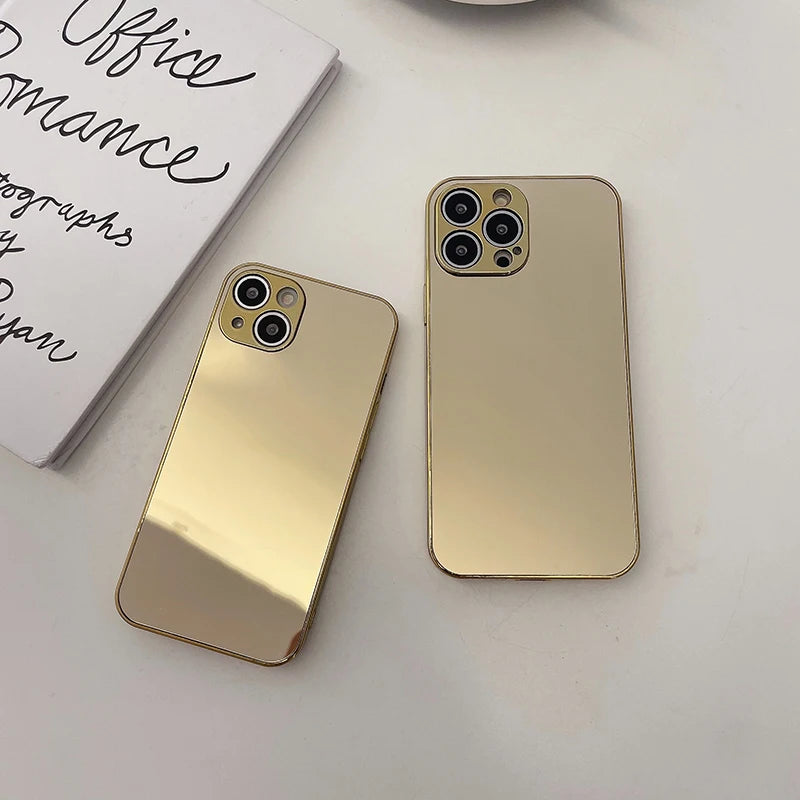 mirror | Brief Silver Golden Mirror Shockproof Case for iPhone 16 15 14 13 12 11 Pro Max X XR XS Electroplated Hard Back Cover