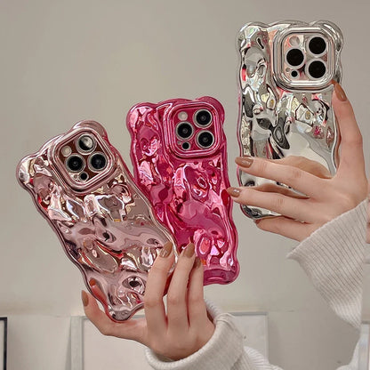 bubble metallic | 3D Bubble Wave Pattern Phone Case For iPhone 16 15 14 13 12 11 Pro Max 14pro Electroplated Soft Shockproof Back Cover