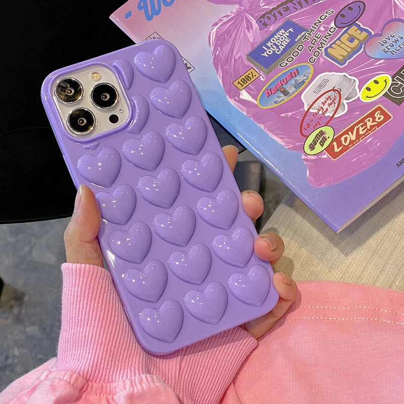 hearts | Macarone Color 3D Cute Heart Phone Case For iPhone 16 15 14 13 12 11 Pro Max Soft Shockproof Back Cover