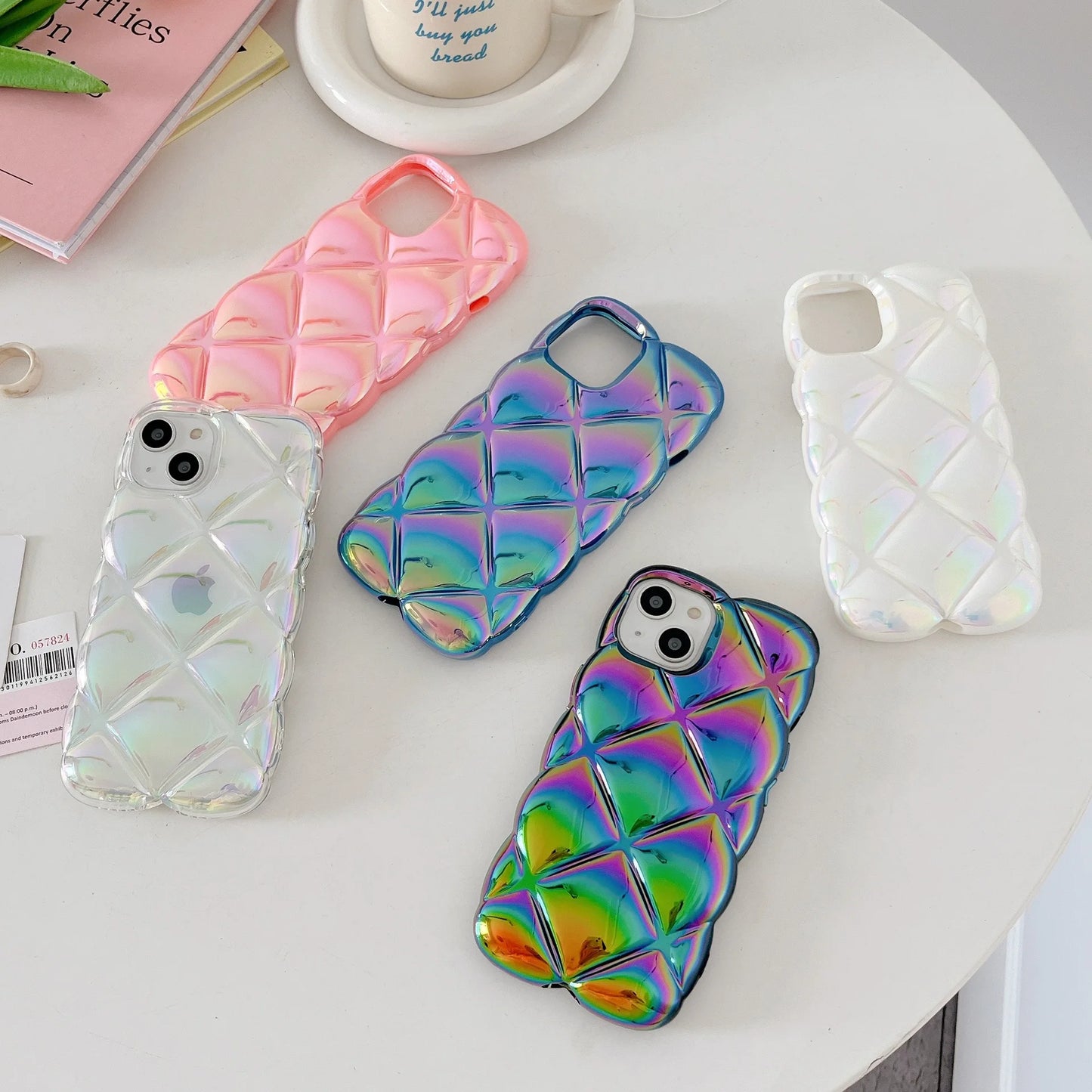 cushion | Diamond grid Plating laser pop Phone Case For iPhone 15 14 13 12 11 Pro Max 15 14 Plus Case Cute luxury Shockproof Soft Cover