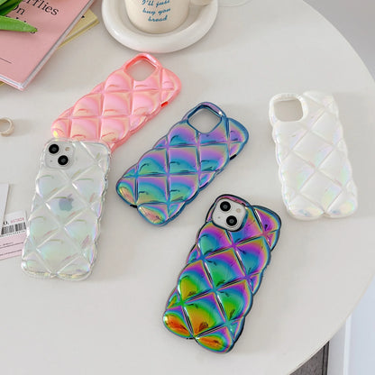 cushion | Diamond grid Plating laser pop Phone Case For iPhone 15 14 13 12 11 Pro Max 15 14 Plus Case Cute luxury Shockproof Soft Cover