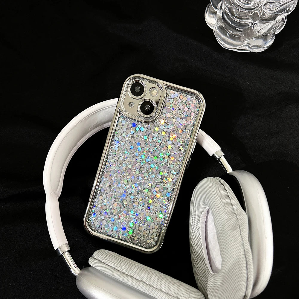 sequins | Glitter Powder Sequins Silver Phone Case For iPhone 15 14 13 12 11 Pro Max 14promax Soft Shockproof TPU Back Cover