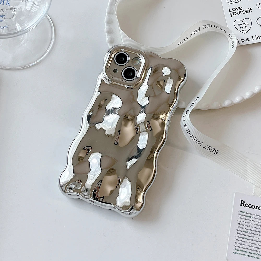 bubble silver | 3D Bubble Wave Pattern Phone Case For iPhone 16 15 14 13 12 11 Pro Max 14pro Electroplate Soft Shockproof Back Cover