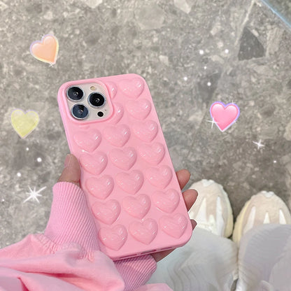 hearts | Macarone Color 3D Cute Heart Phone Case For iPhone 16 15 14 13 12 11 Pro Max Soft Shockproof Back Cover