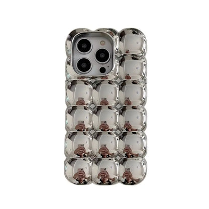 egg | 3D Egg Pattern Phone Case For iPhone 16 15 14 13 12 11 Pro Max Luxury Fashion Electroplate Silver Soft Shockproof Cover