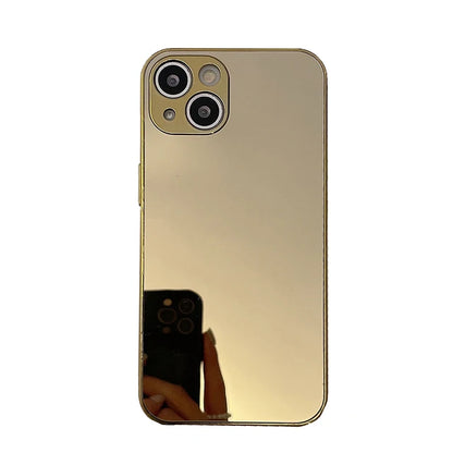 mirror | Brief Silver Golden Mirror Shockproof Case for iPhone 16 15 14 13 12 11 Pro Max X XR XS Electroplated Hard Back Cover