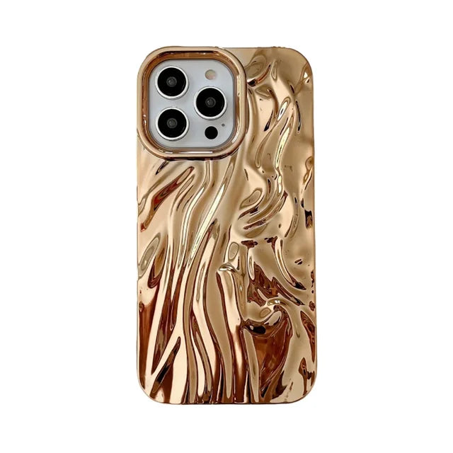 water | 3D Electroplated Pleated Pattern Silver Phone Case For iPhone 16 15 14 13 12 11 Pro Max 14promax Soft Shockproof Cover