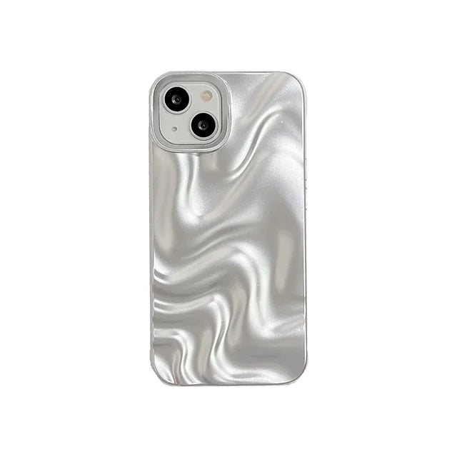 waves | 3D Electroplated Water Ripple Pattern Silver Phone Case For iPhone 15 14 13 12 11 Pro Max Soft Shockproof Cover