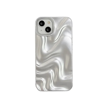 waves | 3D Electroplated Water Ripple Pattern Silver Phone Case For iPhone 15 14 13 12 11 Pro Max Soft Shockproof Cover