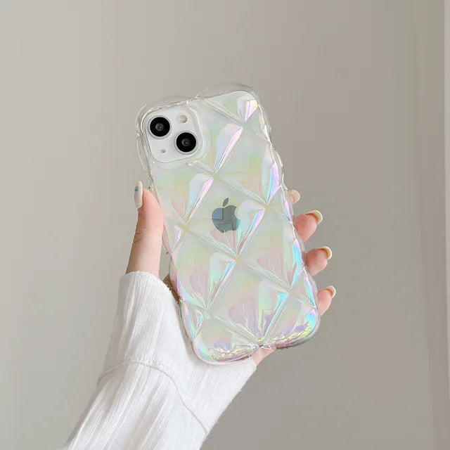 cushion | Diamond grid Plating laser pop Phone Case For iPhone 15 14 13 12 11 Pro Max 15 14 Plus Case Cute luxury Shockproof Soft Cover