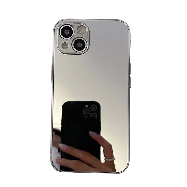 mirror | Brief Silver Golden Mirror Shockproof Case for iPhone 16 15 14 13 12 11 Pro Max X XR XS Electroplated Hard Back Cover