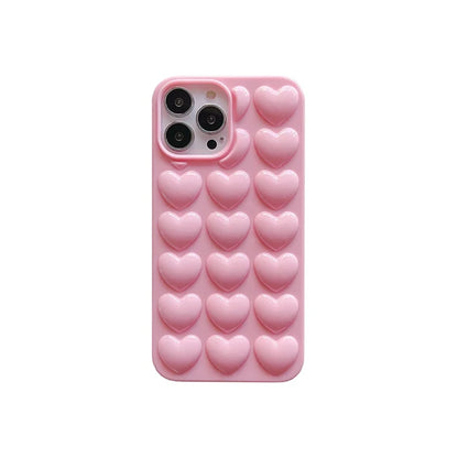 hearts | Macarone Color 3D Cute Heart Phone Case For iPhone 16 15 14 13 12 11 Pro Max Soft Shockproof Back Cover