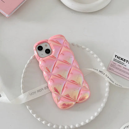 cushion | Diamond grid Plating laser pop Phone Case For iPhone 15 14 13 12 11 Pro Max 15 14 Plus Case Cute luxury Shockproof Soft Cover