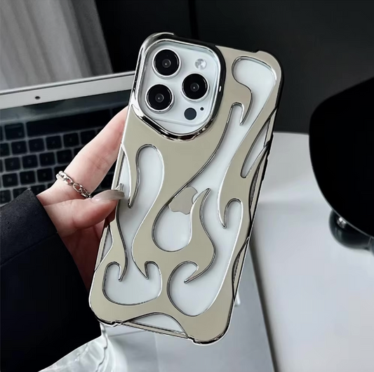 tribal | 3D Hollow Flame Dissipate Heat Phone Case For iPhone 16 15 14 13 12 11 Pro Max Electroplated Soft Shockproof Cover