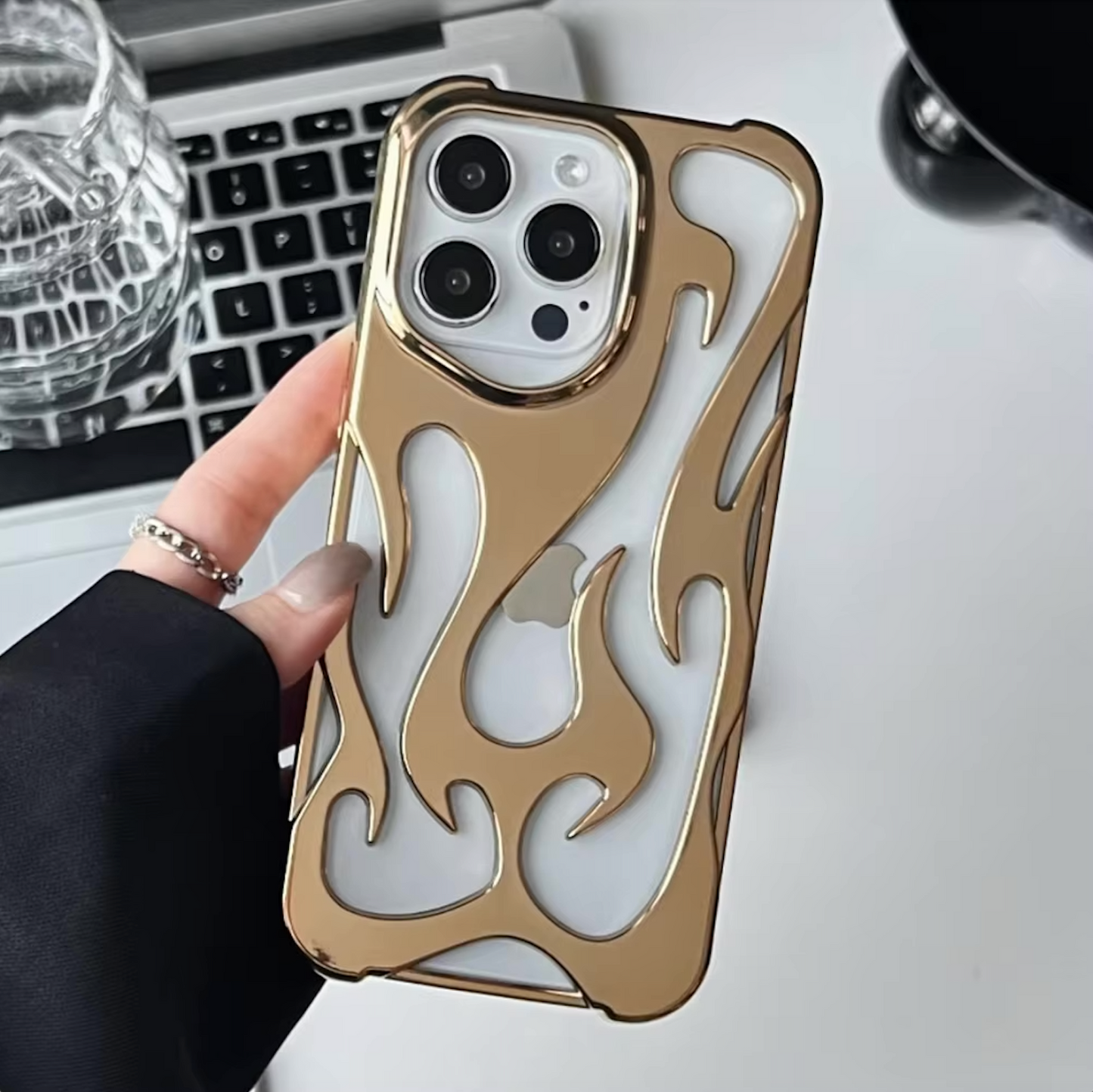 tribal | 3D Hollow Flame Dissipate Heat Phone Case For iPhone 16 15 14 13 12 11 Pro Max Electroplated Soft Shockproof Cover