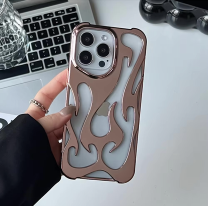 tribal | 3D Hollow Flame Dissipate Heat Phone Case For iPhone 16 15 14 13 12 11 Pro Max Electroplated Soft Shockproof Cover