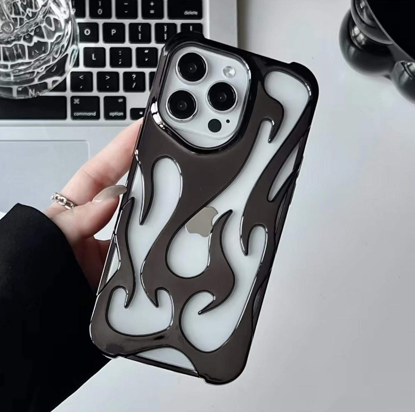 tribal | 3D Hollow Flame Dissipate Heat Phone Case For iPhone 16 15 14 13 12 11 Pro Max Electroplated Soft Shockproof Cover