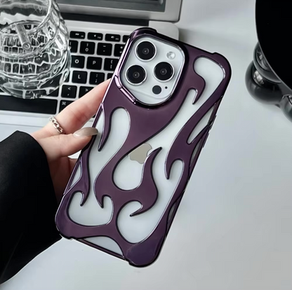 tribal | 3D Hollow Flame Dissipate Heat Phone Case For iPhone 16 15 14 13 12 11 Pro Max Electroplated Soft Shockproof Cover