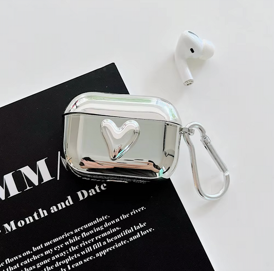 silver | Luxury Electroplated Silver Earphone Box For Apple Airpods Pro Case for AirPods 1 2 3 Cover Simple Abstract Heart Keyring Shell