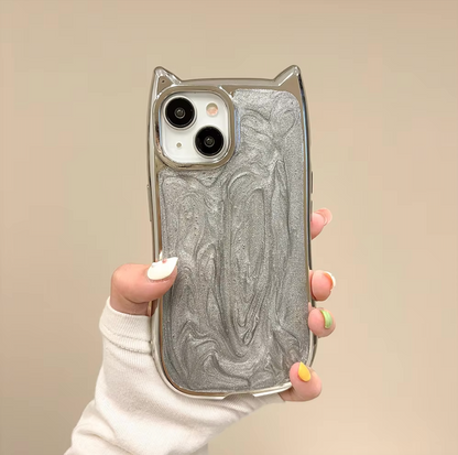 cat | Cute Electroplated Ear Shape Pattern Phone Case For iPhone 15 14 13 12 11 Pro Max Soft Silicone Shockproof Back Cover