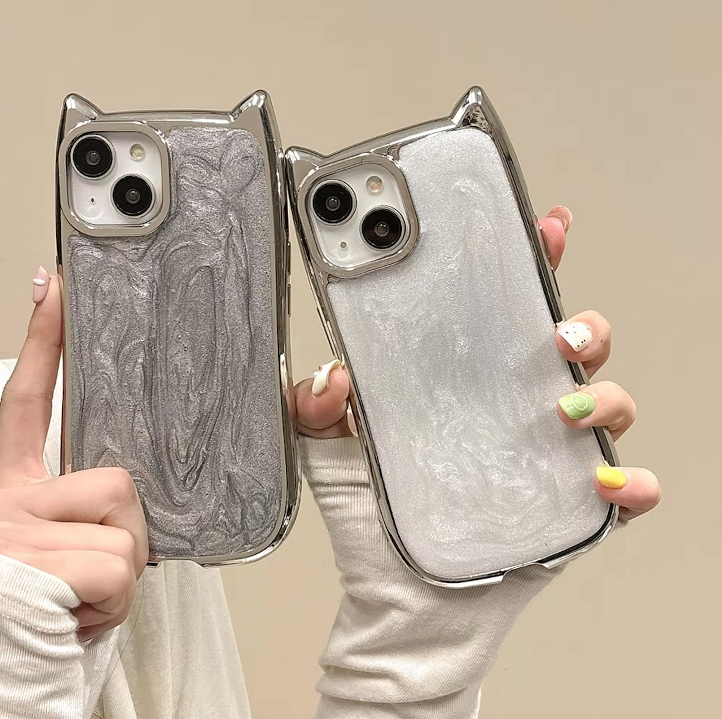 cat | Cute Electroplated Ear Shape Pattern Phone Case For iPhone 15 14 13 12 11 Pro Max Soft Silicone Shockproof Back Cover