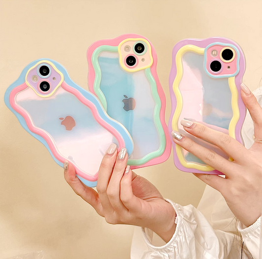 candy | Cute Korean Candy Color Laser Gradual Change Wavy Irregular Clear Case for iPhone 15 14 13 12 11 Pro Max Kawaii Shockproof Cover