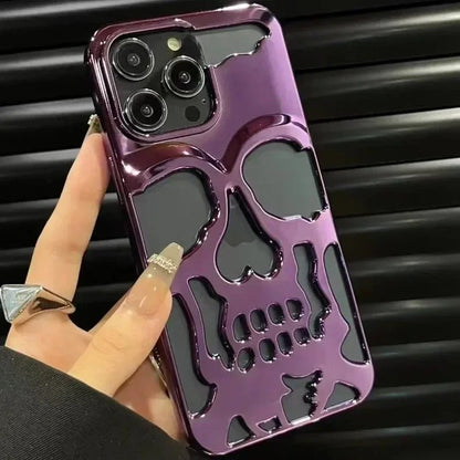 skull | 3D Matte Metallic Color Hollow Out Skull Phone Case for iPhone 16 15 13 12 11 14 ProMax 16 15 Plus Fashion Shockproof soft Cover