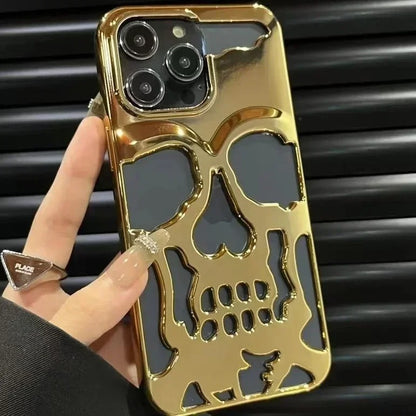 skull | 3D Matte Metallic Color Hollow Out Skull Phone Case for iPhone 16 15 13 12 11 14 ProMax 16 15 Plus Fashion Shockproof soft Cover