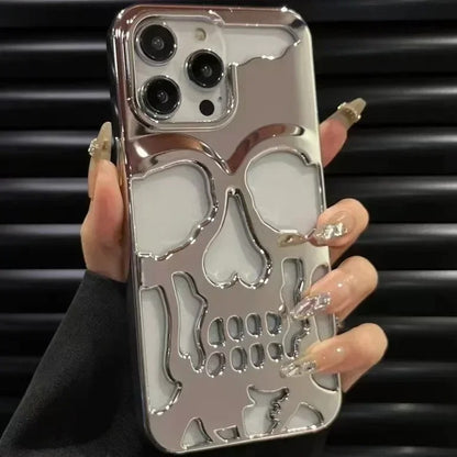 skull | 3D Matte Metallic Color Hollow Out Skull Phone Case for iPhone 16 15 13 12 11 14 ProMax 16 15 Plus Fashion Shockproof soft Cover