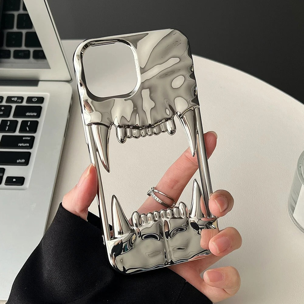 Teeth iPhone Case - 3D Metallic Statement Design in Silver, Black, Gold & Purple Cover for iPhone 16, 15, 14, 13, 12, 11 (Pro, Pro Max, Plus)