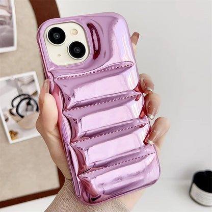 puffer | Luxury Down Jacket Aurora Phone Case For iPhone 16 15 14 13 12 Pro Max 15 14 Plus 11 Glossy Laser Skin Feel Soft Shockproof Cover