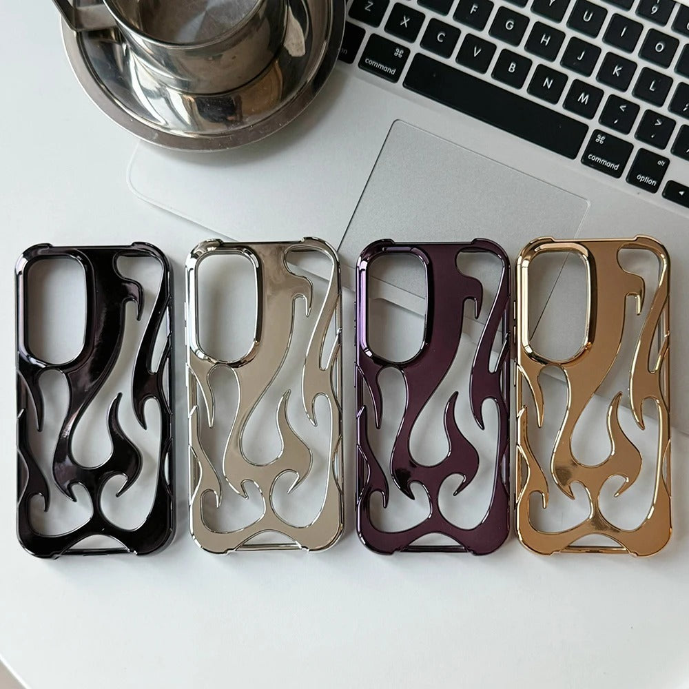 Flame Chrome Samsung Galaxy Case - Bold Flame Design in Metallic Silver, Black, Purple, Gold for Galaxy S22, S23, S24, A15, A14 & More Models