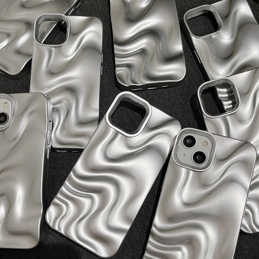 Waves iPhone Case - Unique 3D Textured Wave Design in Silver & Matte Silver for iPhone 16, 15, 14, 13, 12, 11 (Pro, Pro Max) - Stylish Cover